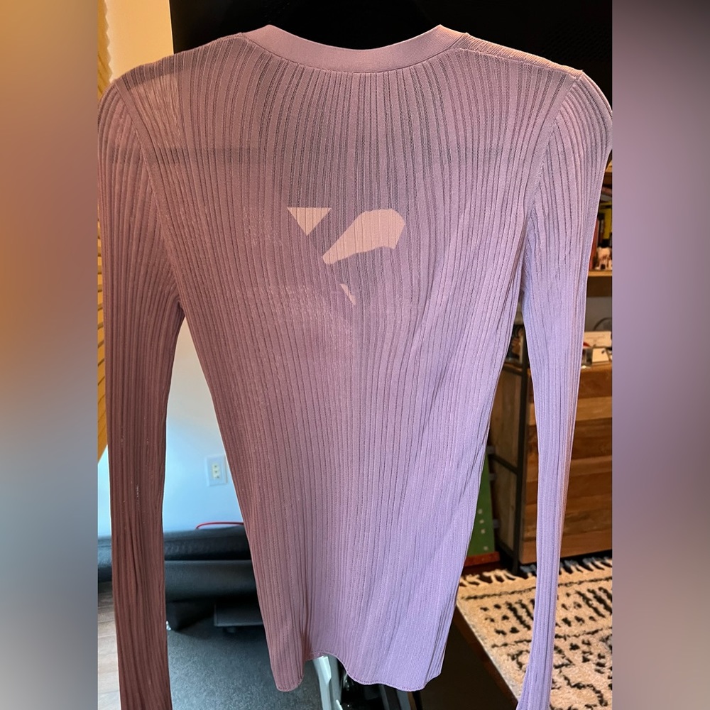 Theory Pointelle Cardigan in Dark Lilac - Picture 7 of 7